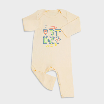 Baby romper featuring Art Day design in Light Yellow