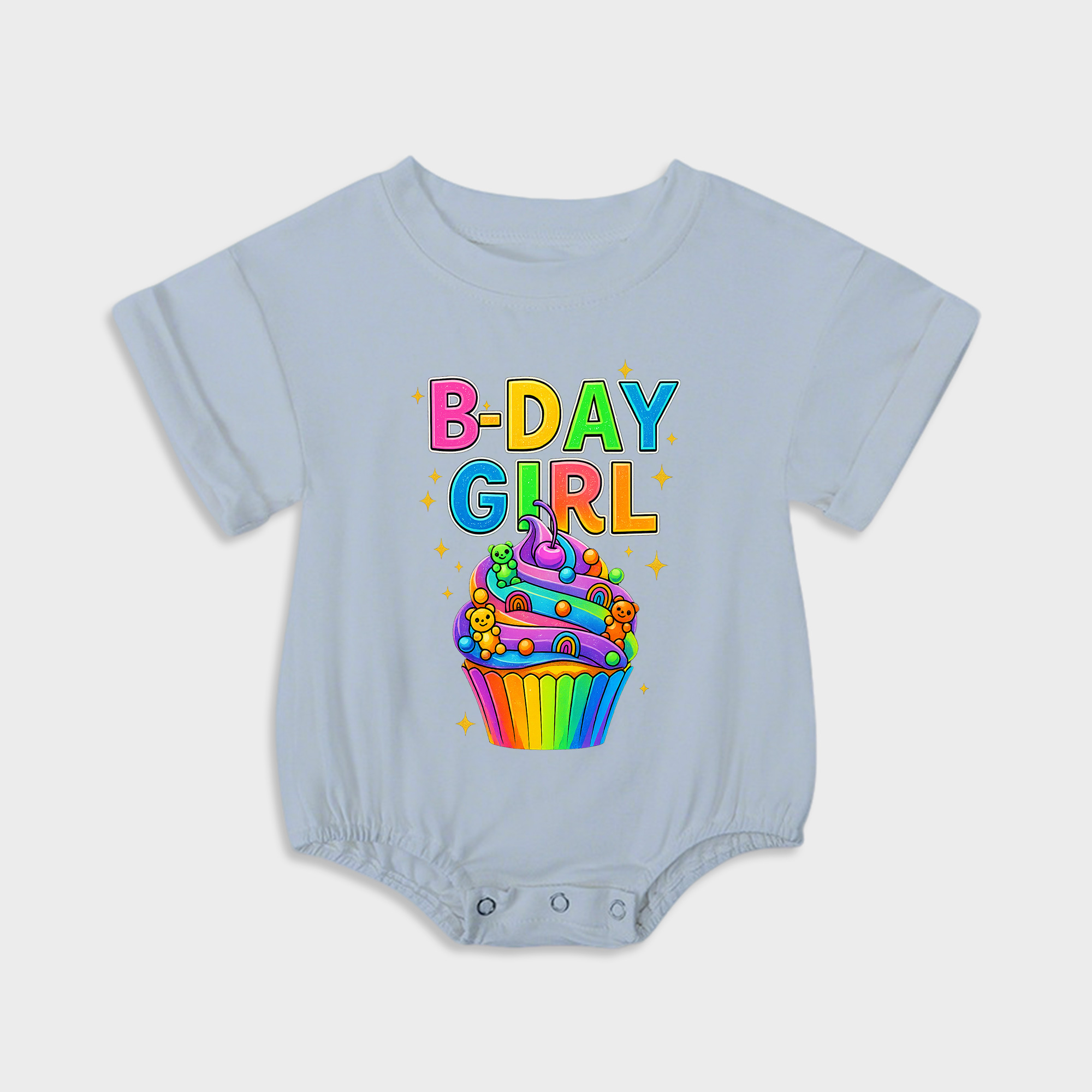 baby onesies - b-day girl short-sleeved triangle onesies light steel blue