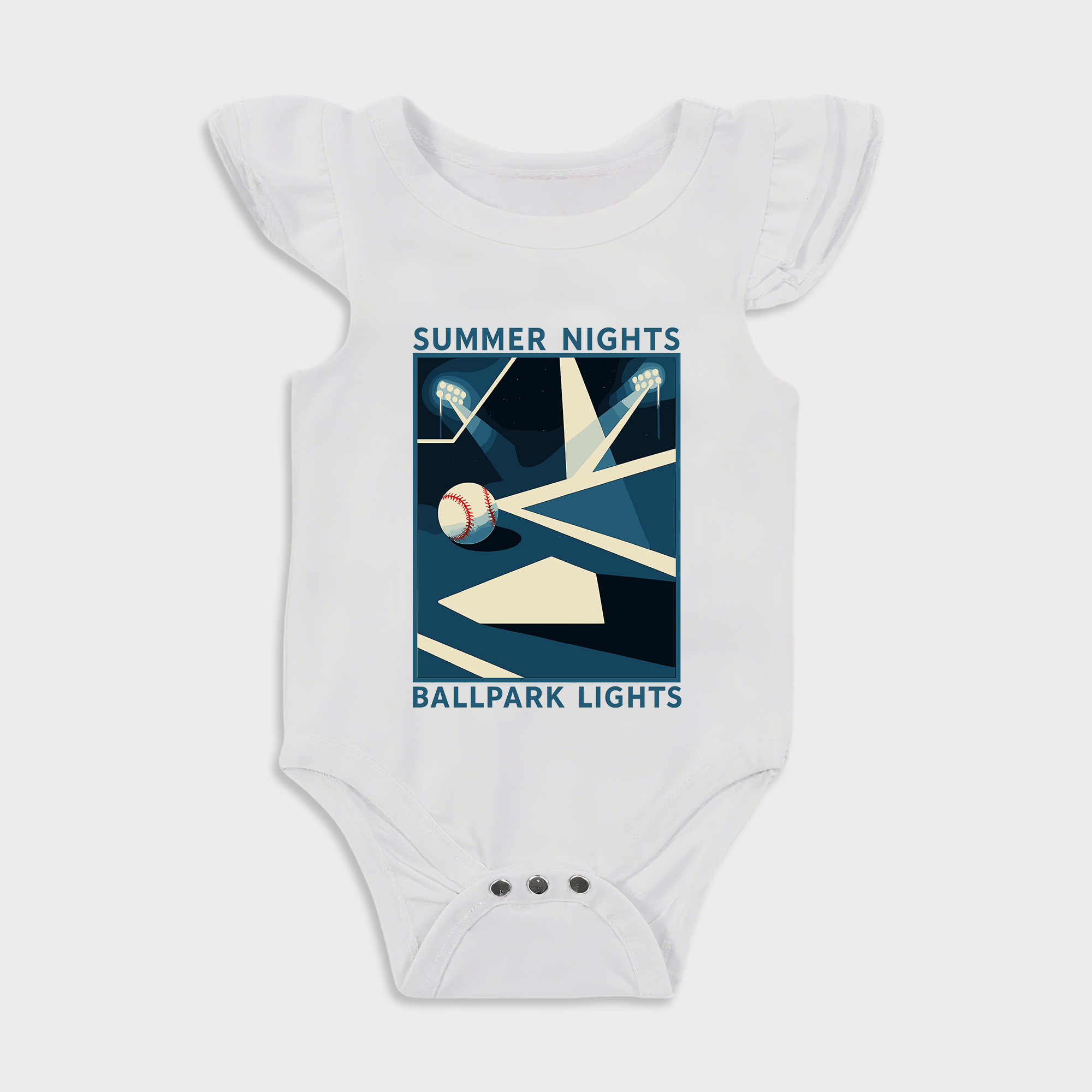 Baby romper - Baseball Ruffled Triangle Romper White