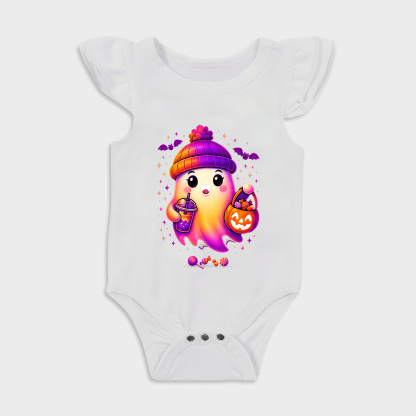 Beanie Ghost Ruffled Triangle Onesies in White Baby onesies