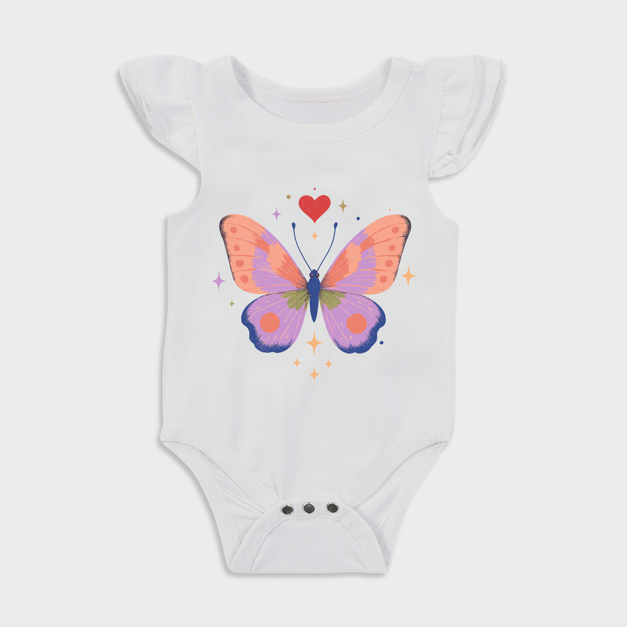 Baby romper with Butterfly design in White