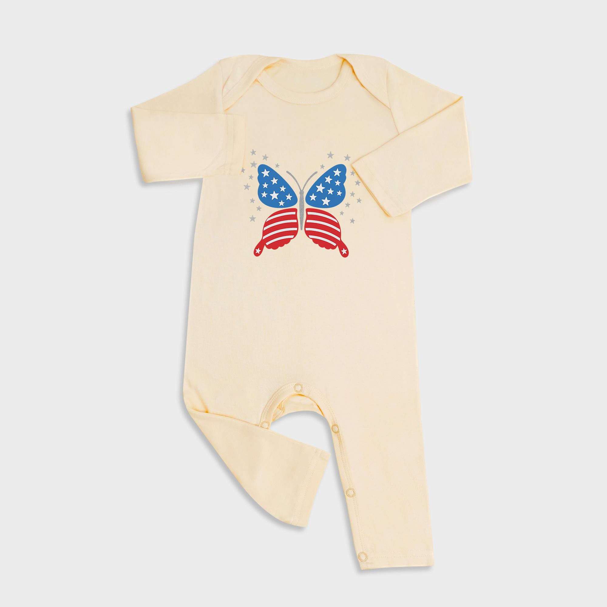 Baby romper featuring Butterfly & Star design in Light Yellow