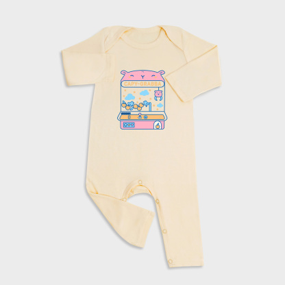 Baby romper featuring Capy Grabba design in Light Yellow