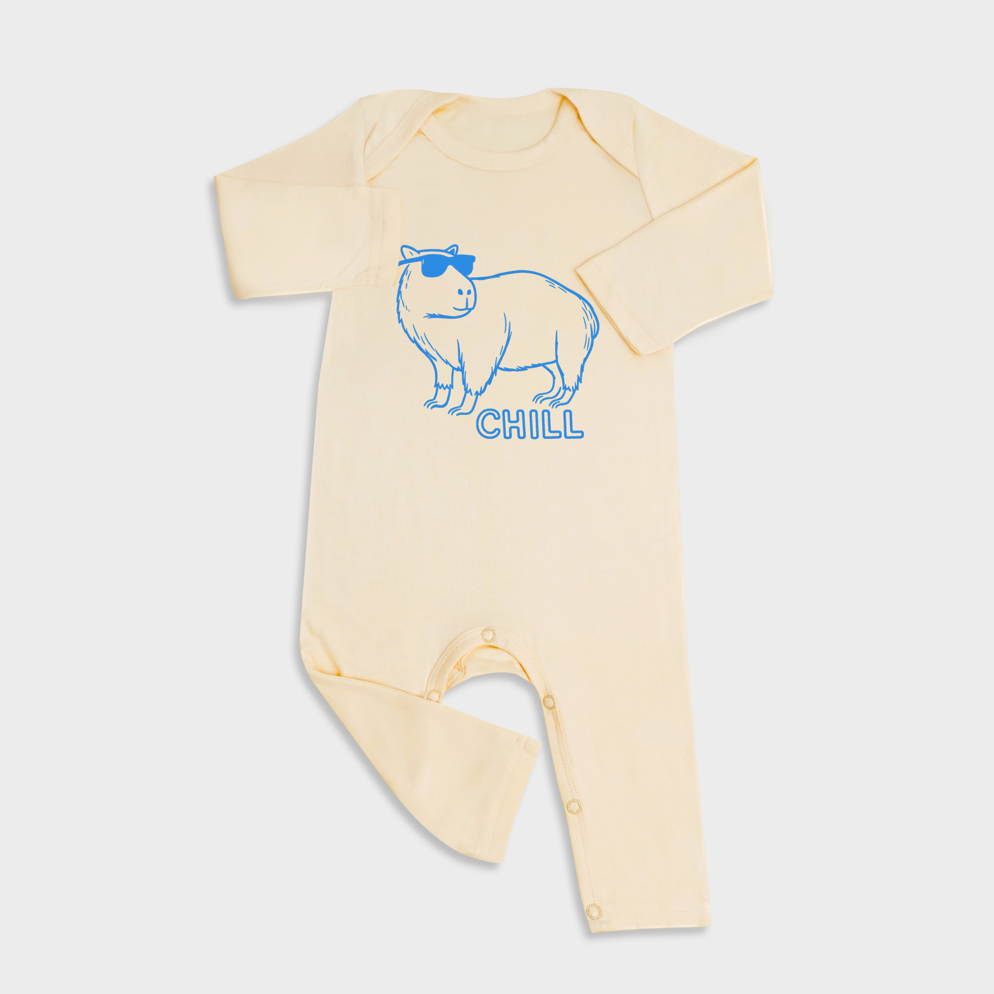 Baby romper featuring Capybara design in Light Yellow