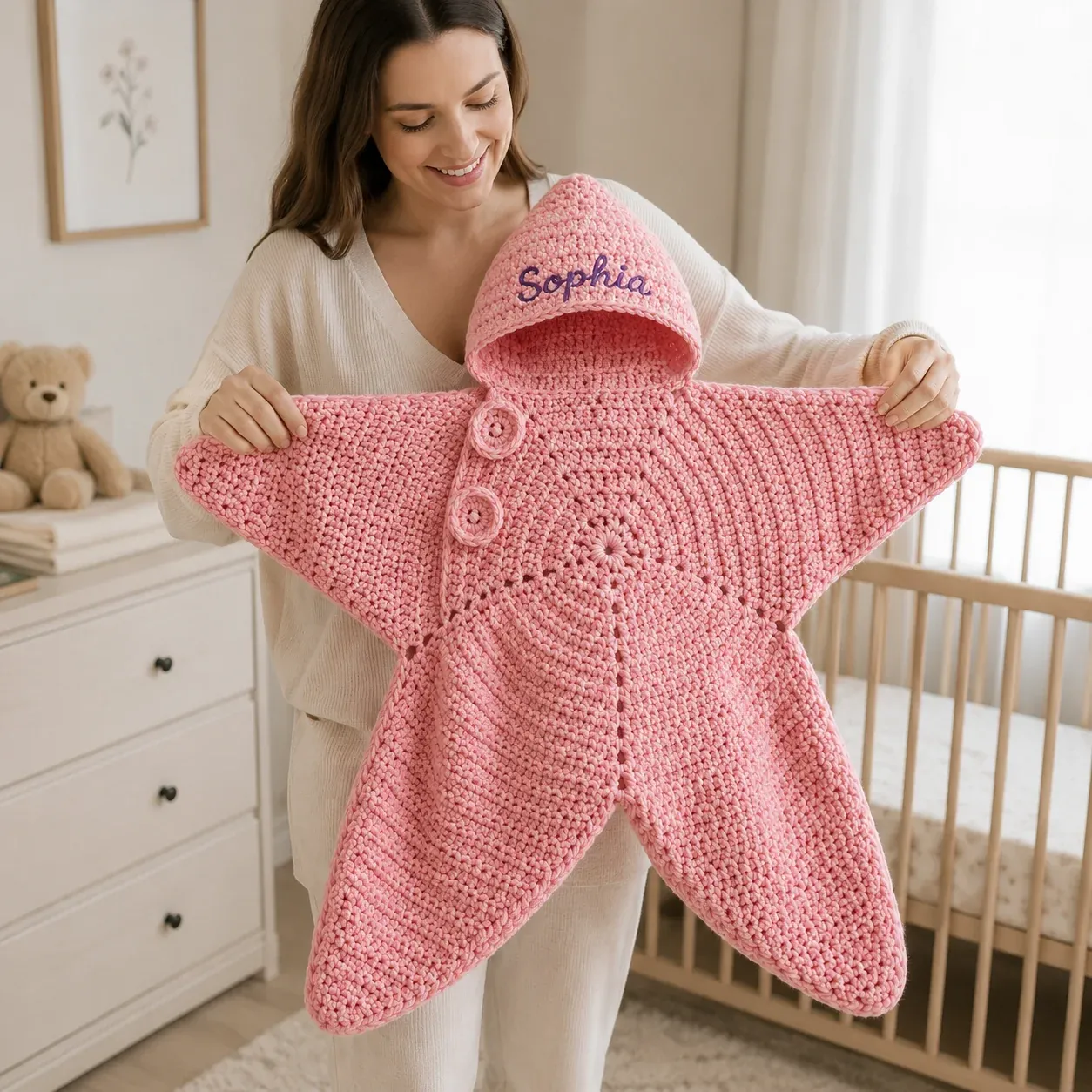 Knitted Starfish Hooded Baby Wrap Outfit