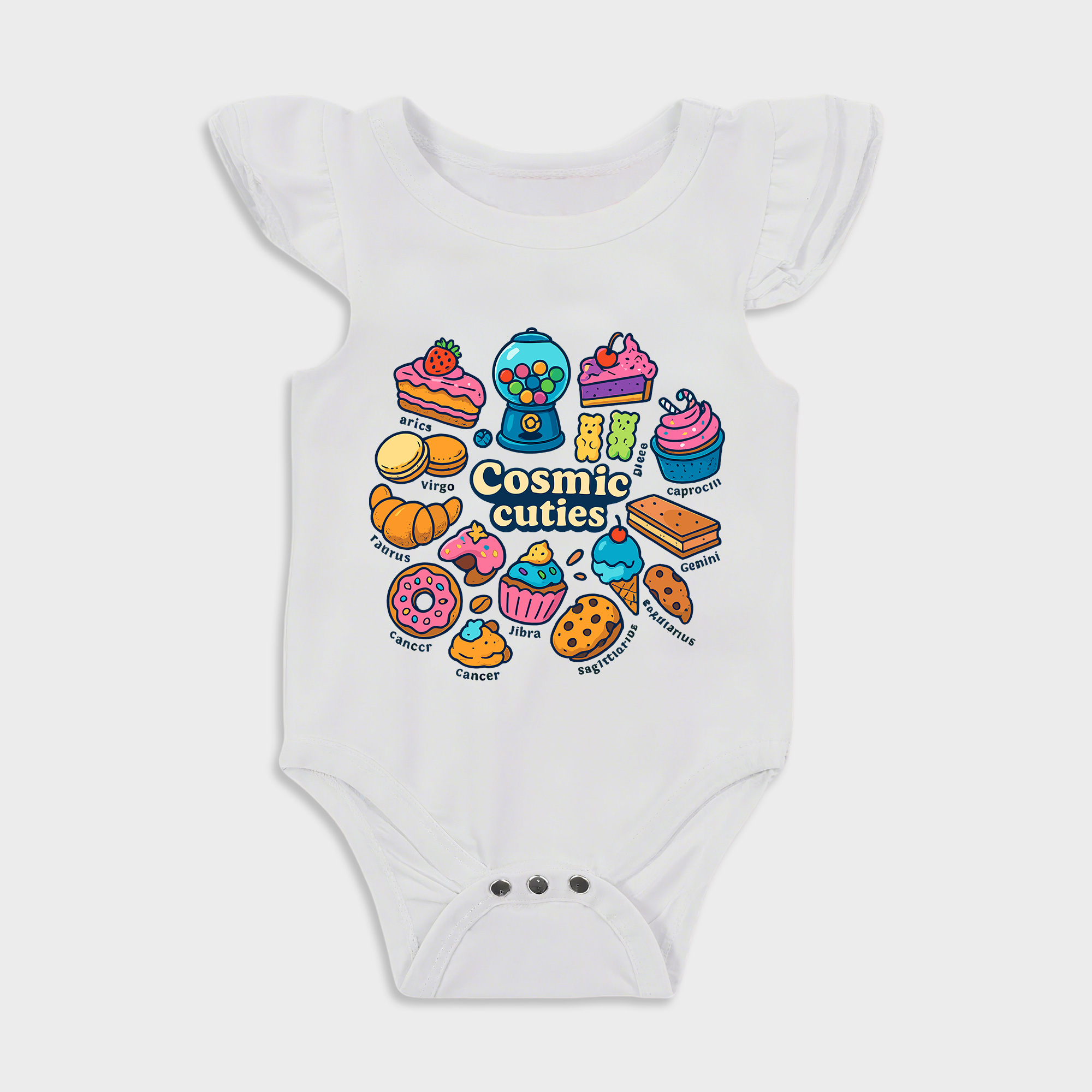 Baby romper with Cosmic Cuties design in White