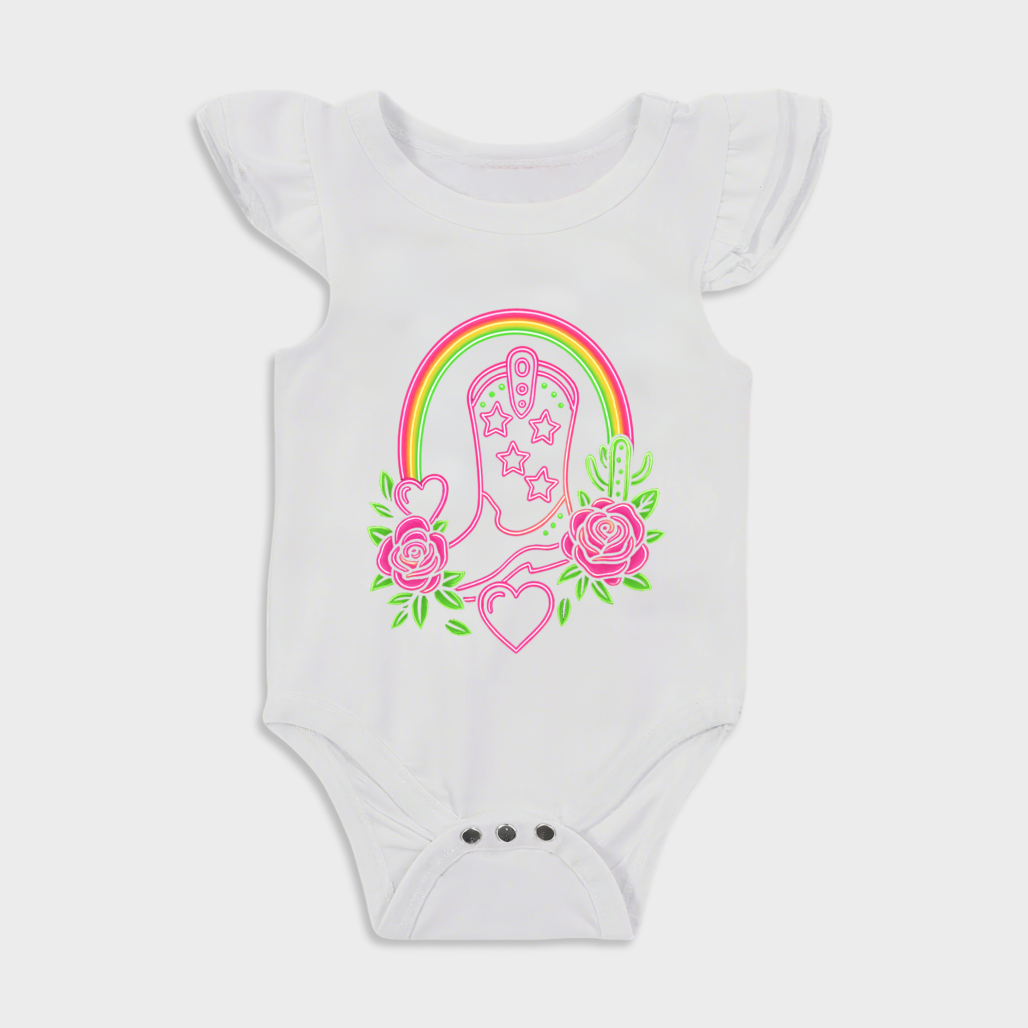 Cowgirl Boot Ruffled Triangle Onesies in White Baby onesies