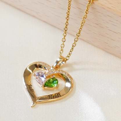 Custom Names Heart Necklace With Birthstones