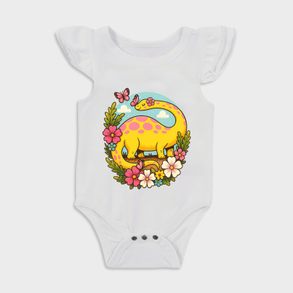 Dino Ruffled Triangle Onesies in White Baby onesies