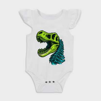 Baby romper - Dinosaur Fossil Ruffled Triangle Romper White