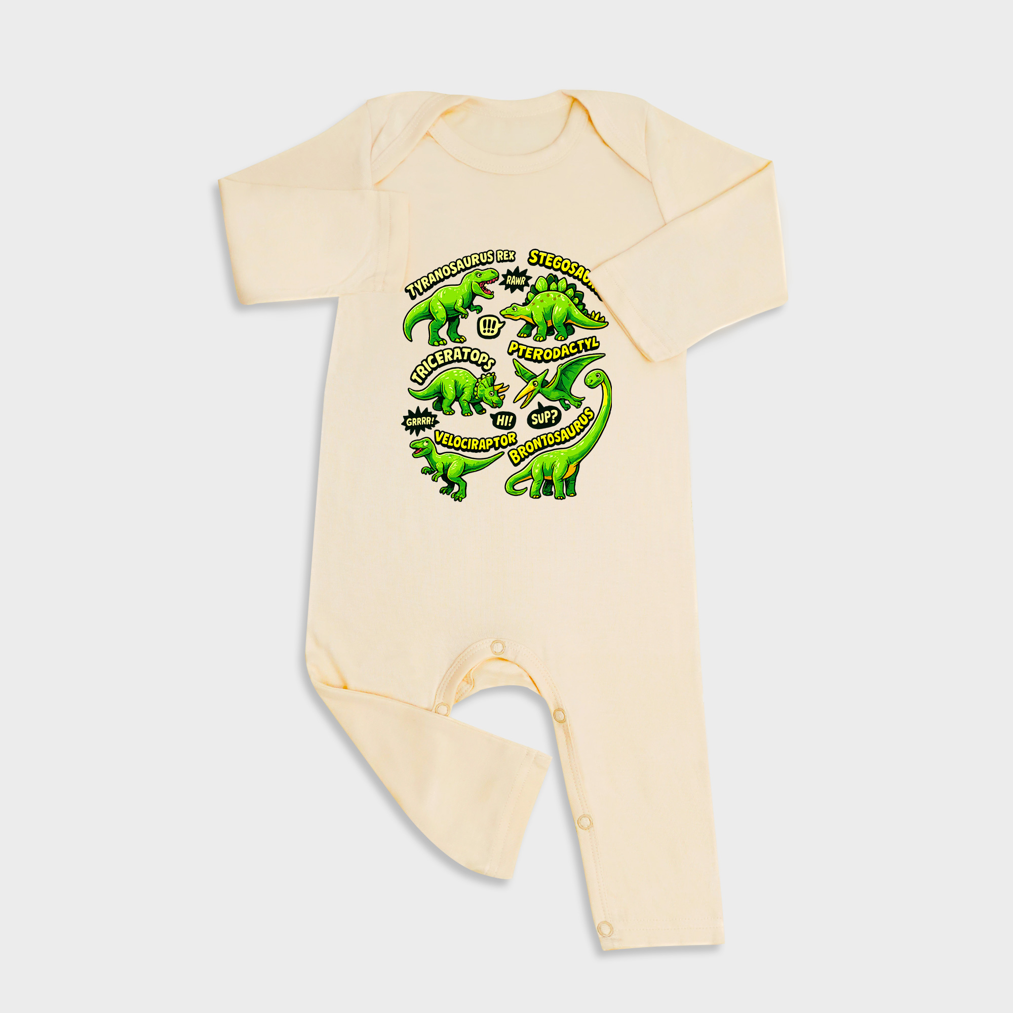 Dinosaur Long Sleeve &Long Leg Jumpsuit Light Yellow