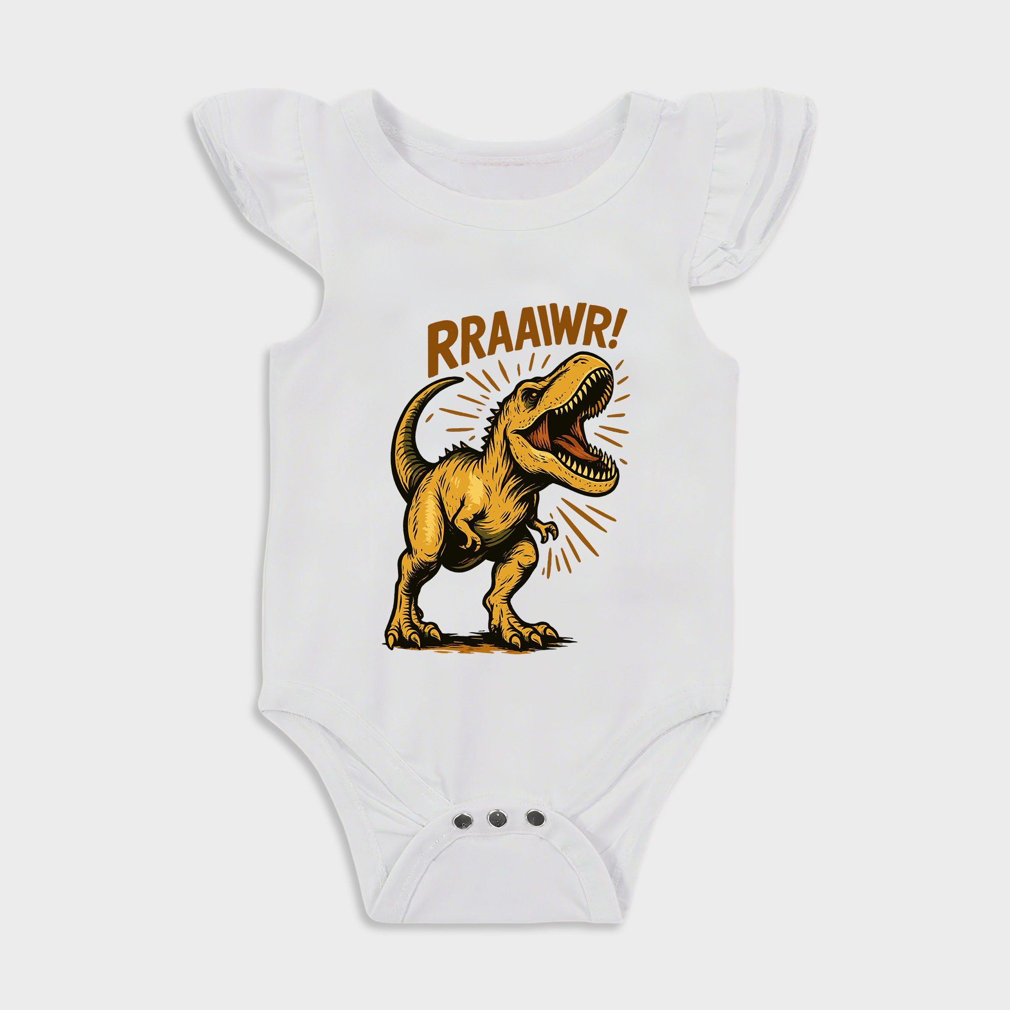 Baby romper - Dinosaur Ruffled Triangle Romper White