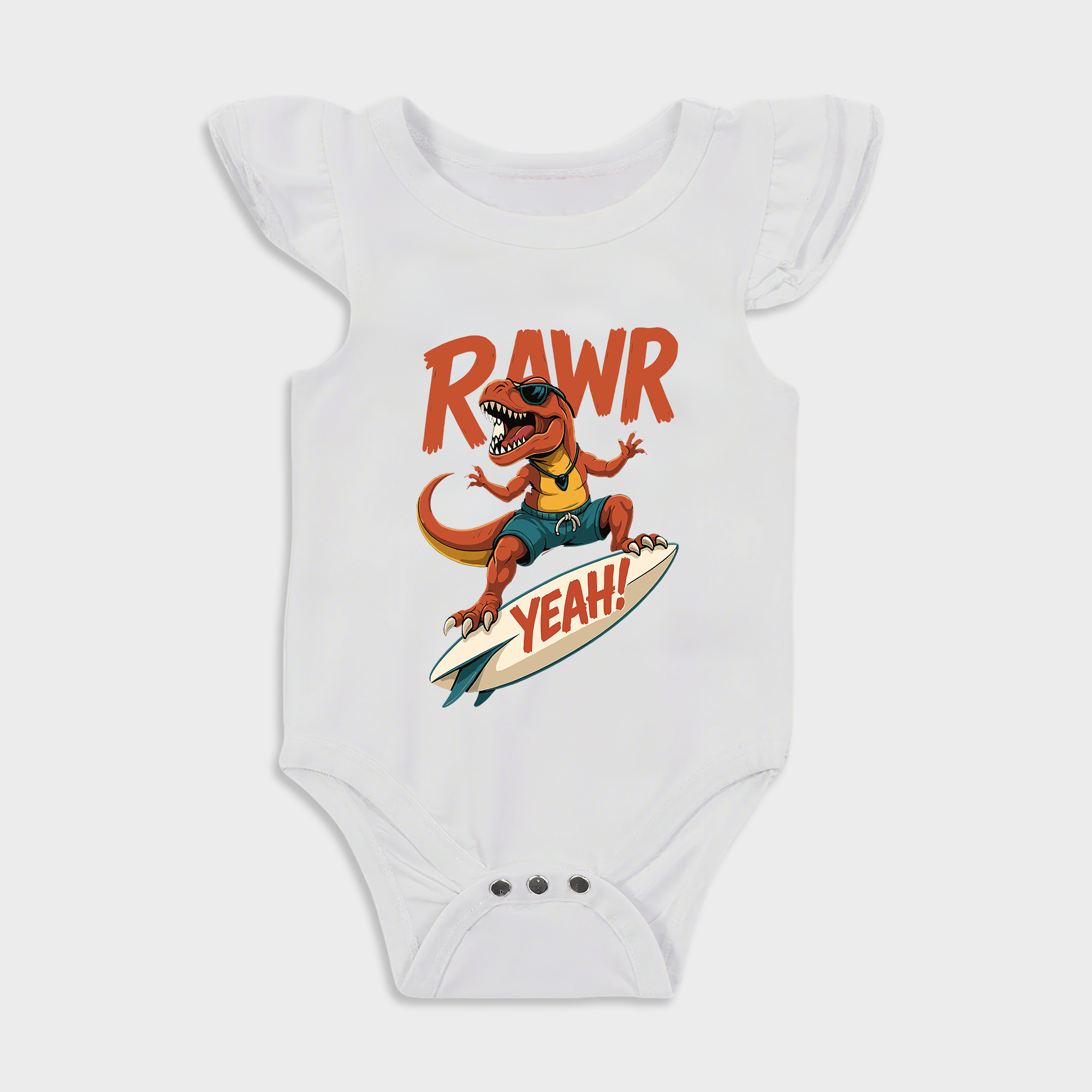 Baby romper - Dinosaur Skateboard Ruffled Triangle Romper White