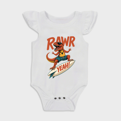 Baby romper - Dinosaur Skateboard Ruffled Triangle Romper White