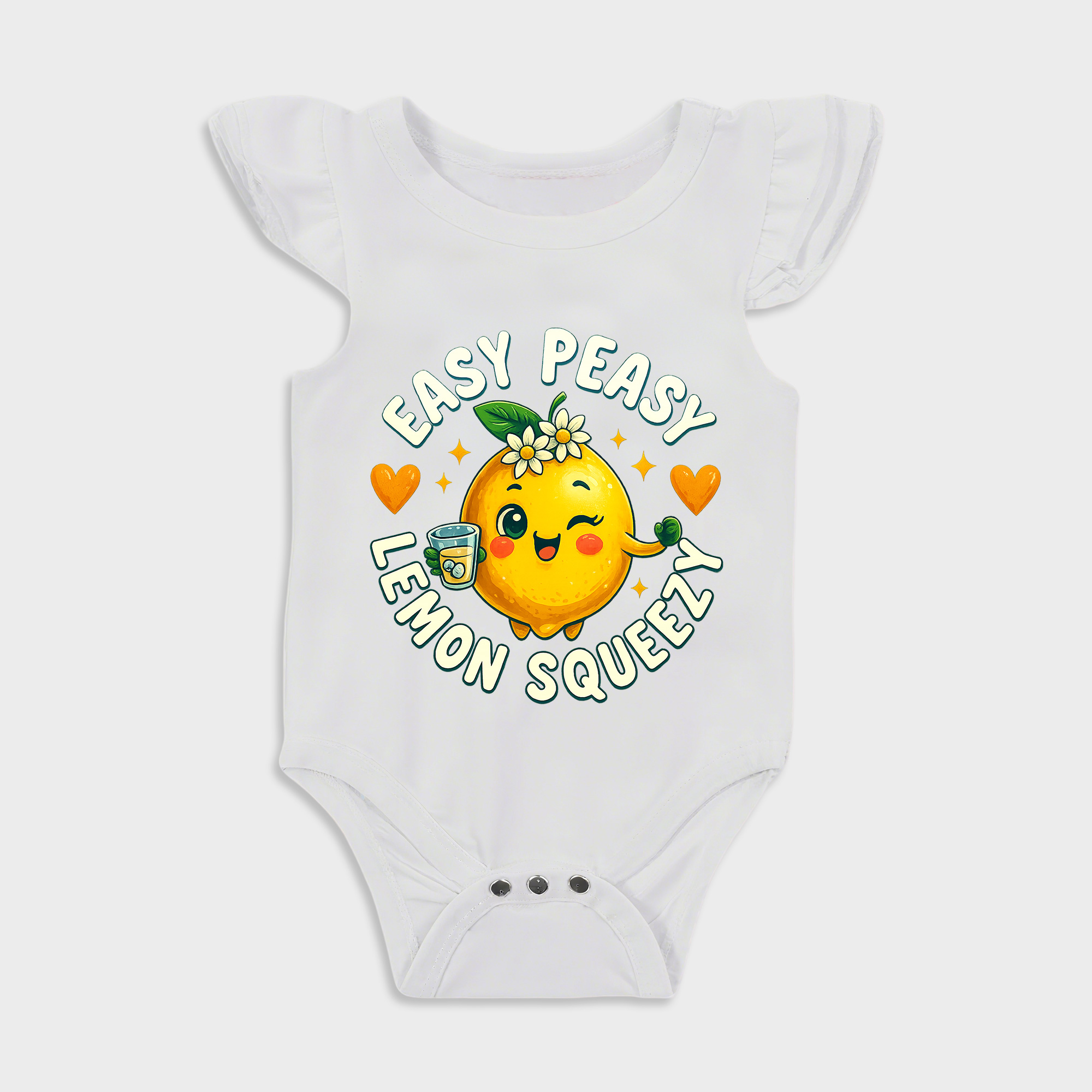Easy Peasy Lemon Squeezy Ruffled Triangle Onesies in White Baby onesies