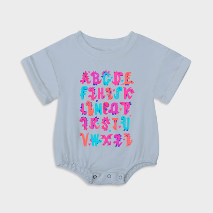 baby onesies - english alphabet short-sleeved triangle onesies light steel blue