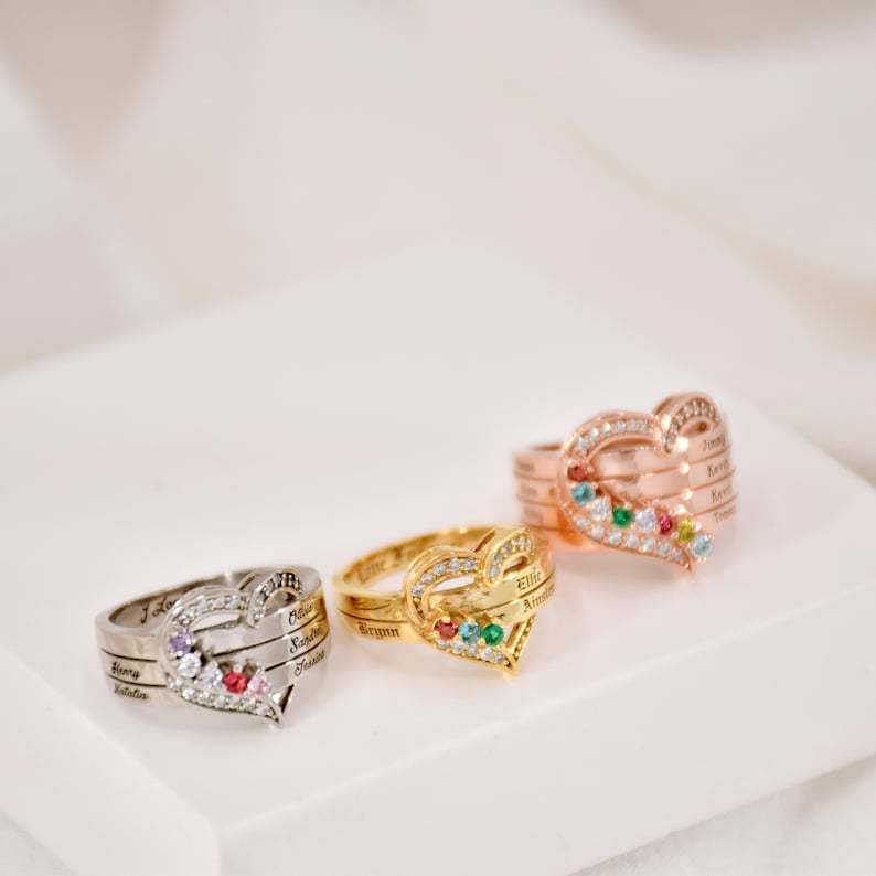 Custom Heart Birthstone Ring