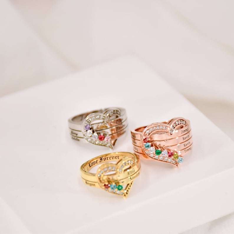 Custom Heart Birthstone Ring
