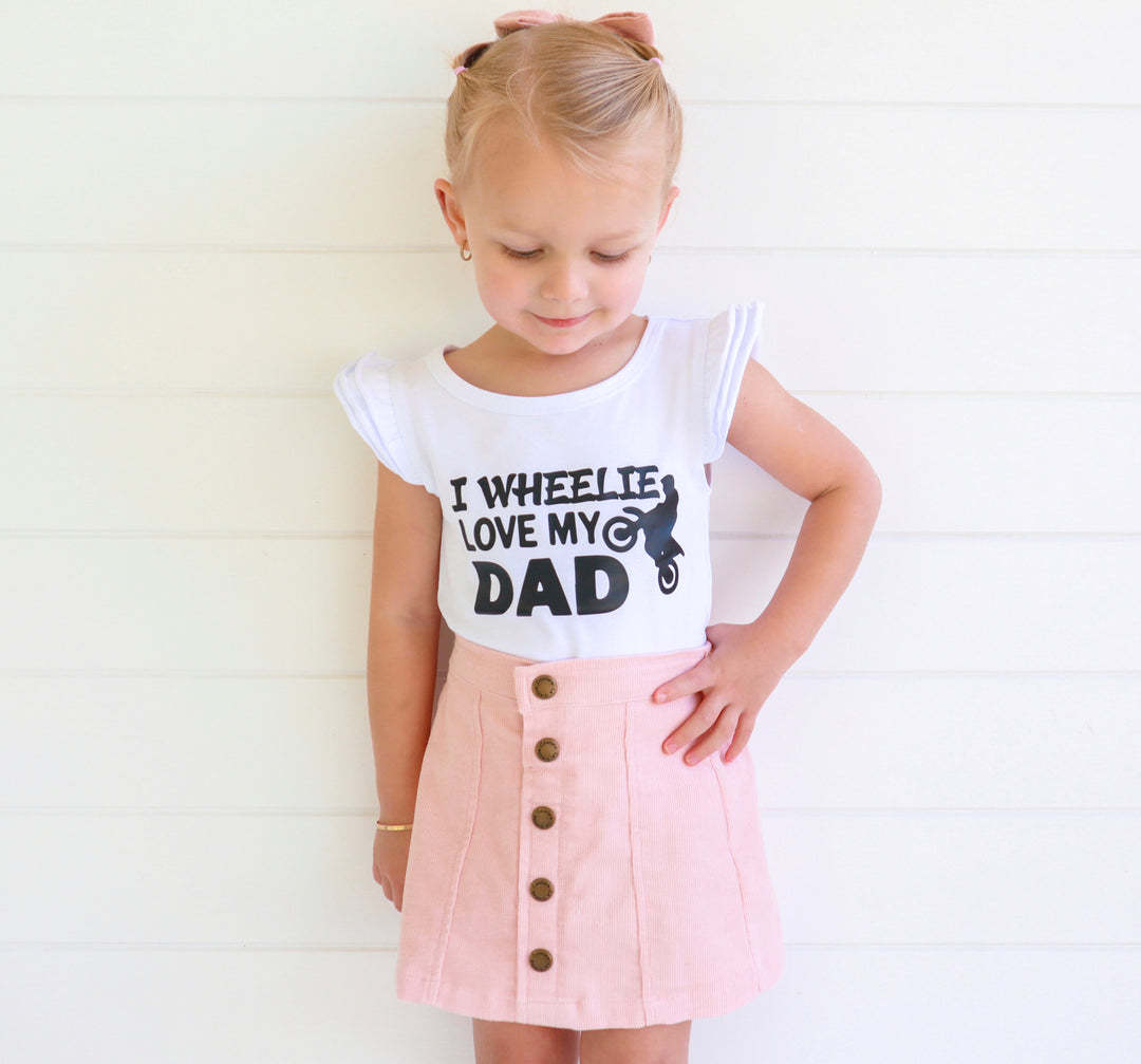 I Wheelie Love My Dad - Baby Girl Ruffle Sleeve Bodysuits