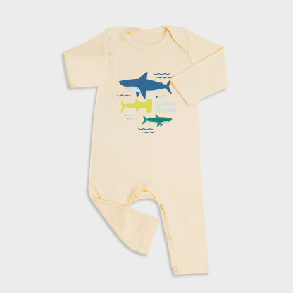 Baby romper featuring Fin Tastic Swimmer design in Light Yellow