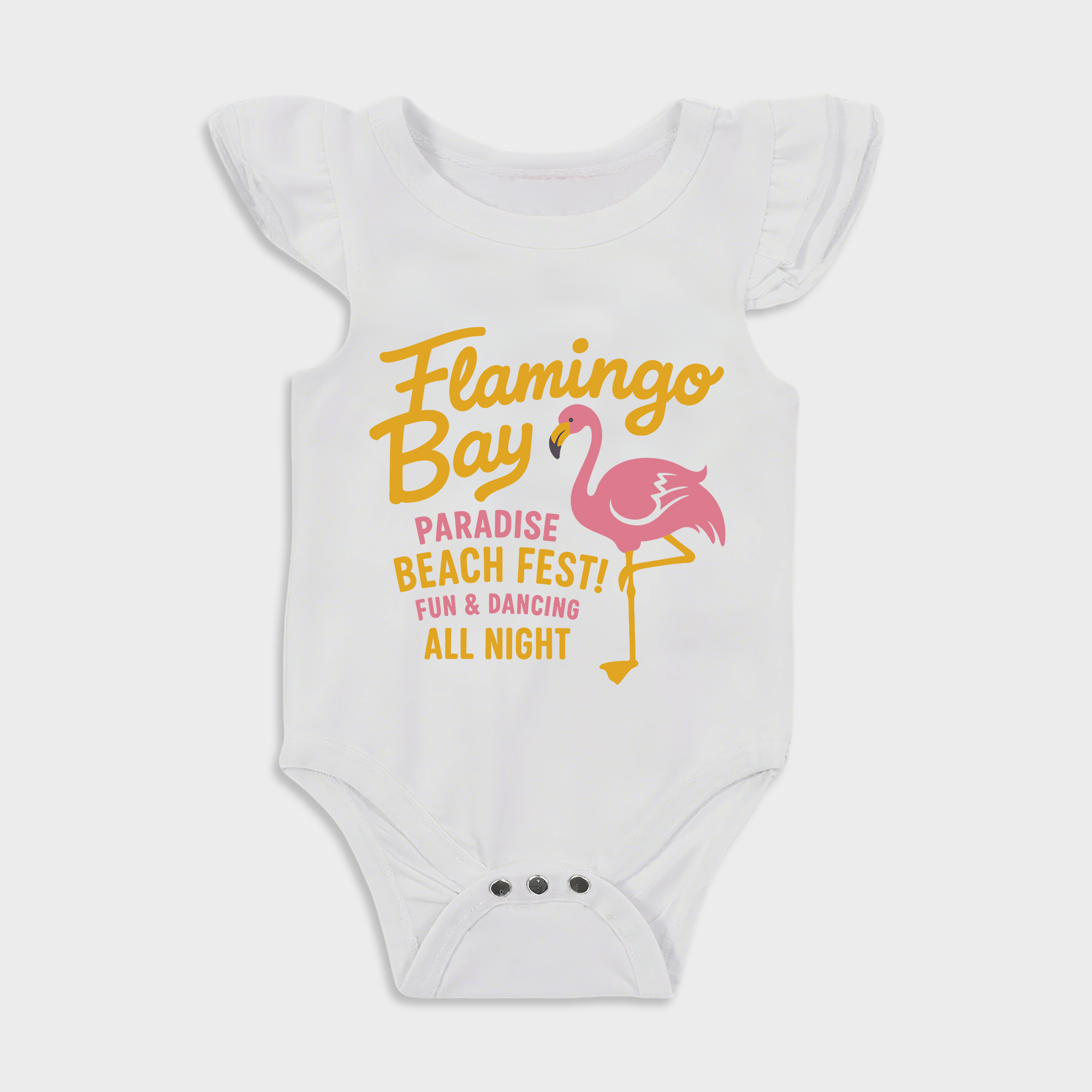 Baby romper with Flamingo design in White