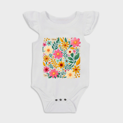 Floral Bouquet Ruffled Triangle Onesies in White Baby onesies