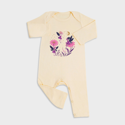 Baby romper featuring Floral Fairy design in Light Yellow