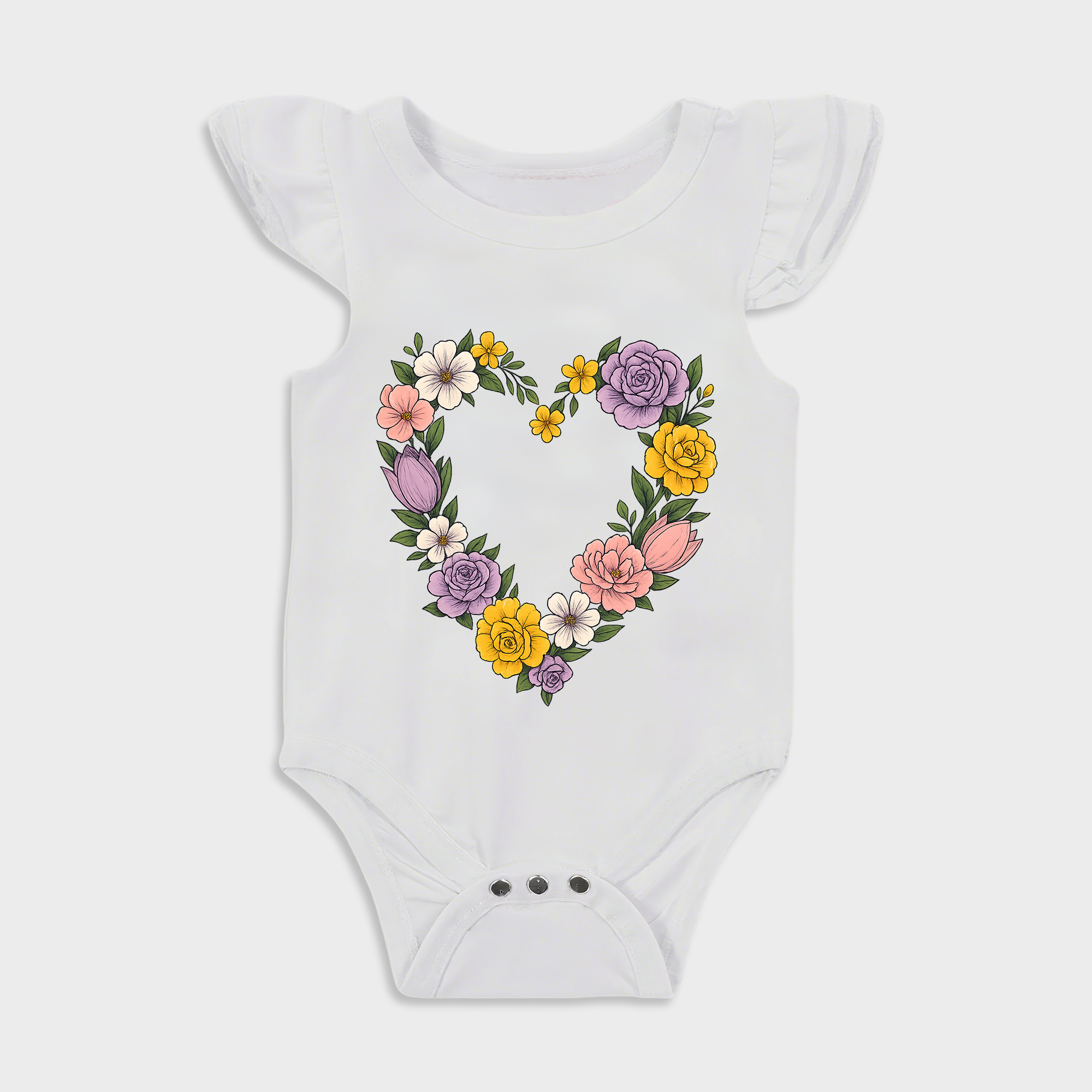 Floral Heart Ruffled Triangle Onesies in White Baby onesies