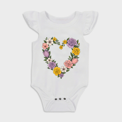 Floral Heart Ruffled Triangle Onesies in White Baby onesies