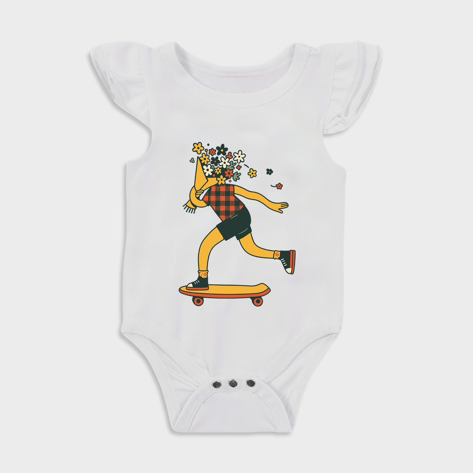 Baby romper with Floral Skater Girl design in White
