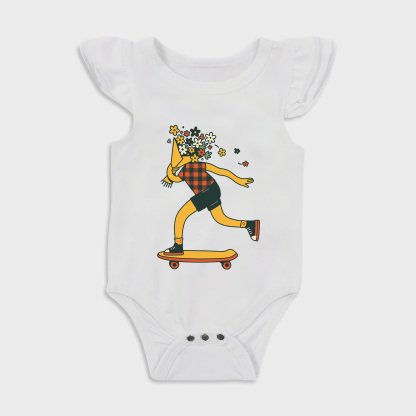 Baby romper with Floral Skater Girl design in White