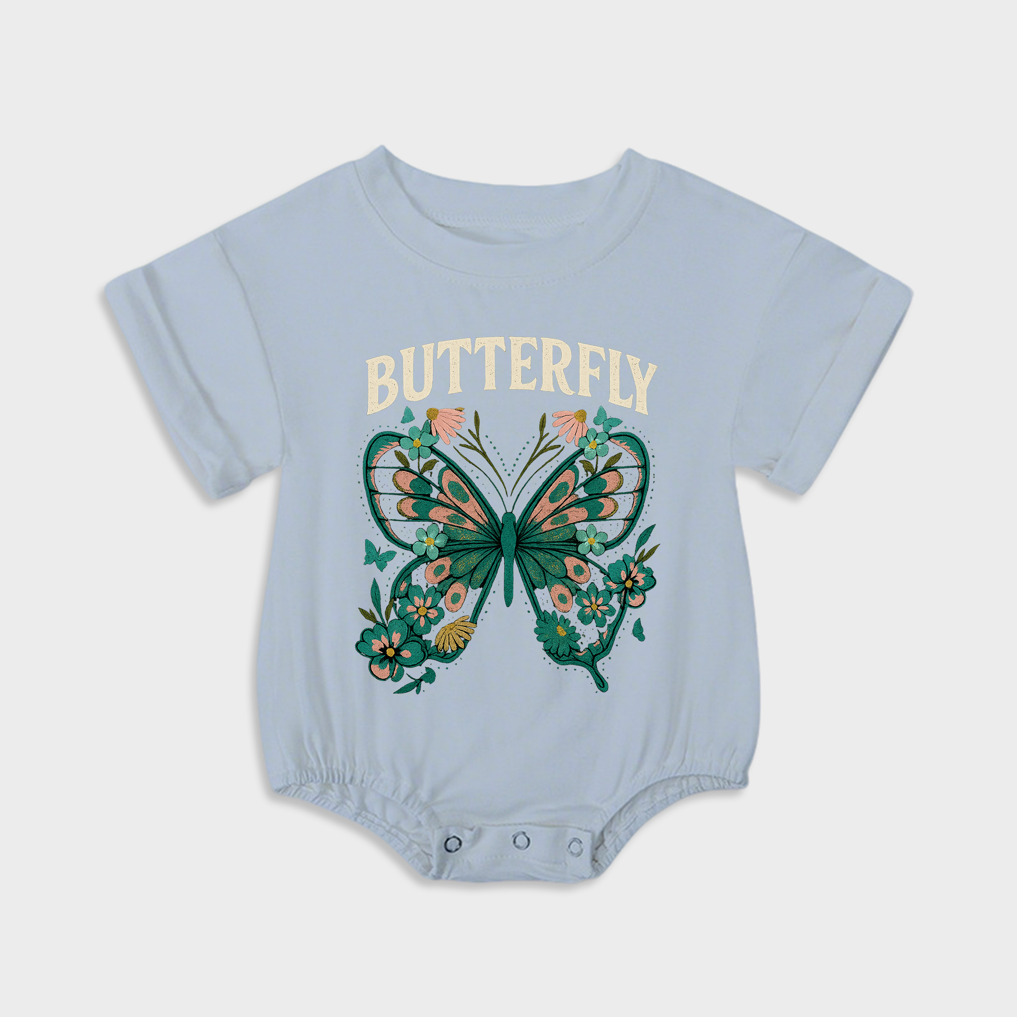 baby onesies - flower butterfly short-sleeved triangle onesies light steel blue