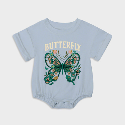 baby onesies - flower butterfly short-sleeved triangle onesies light steel blue