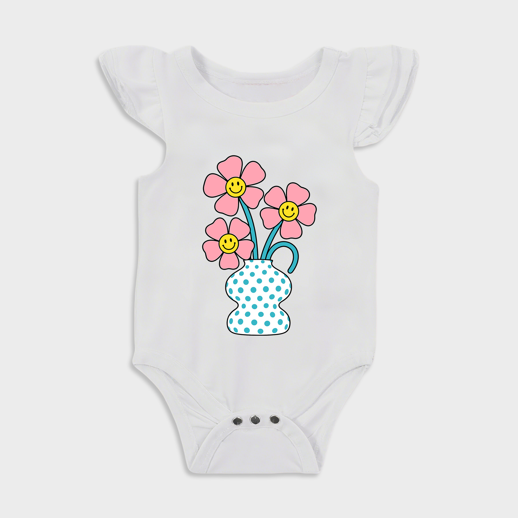 Baby romper with Flower design in White