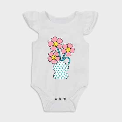 Baby romper with Flower design in White
