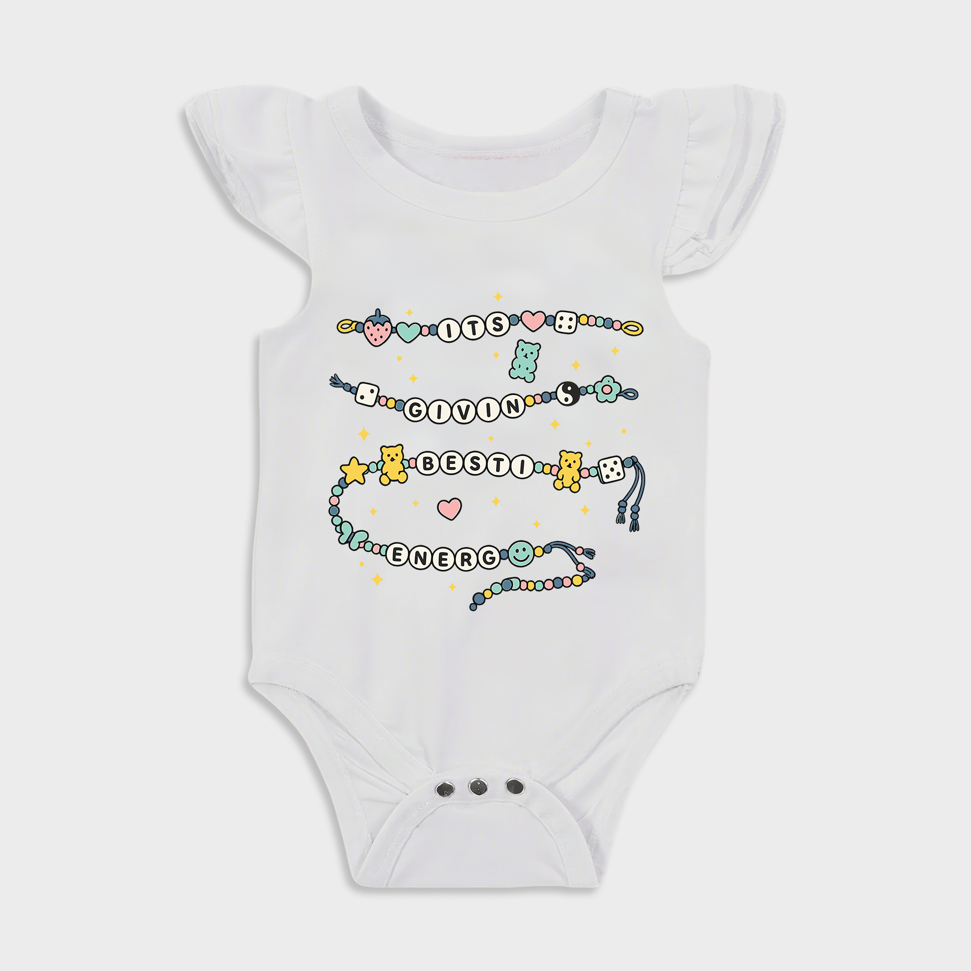 Baby romper with Friendship Bracelet design in White