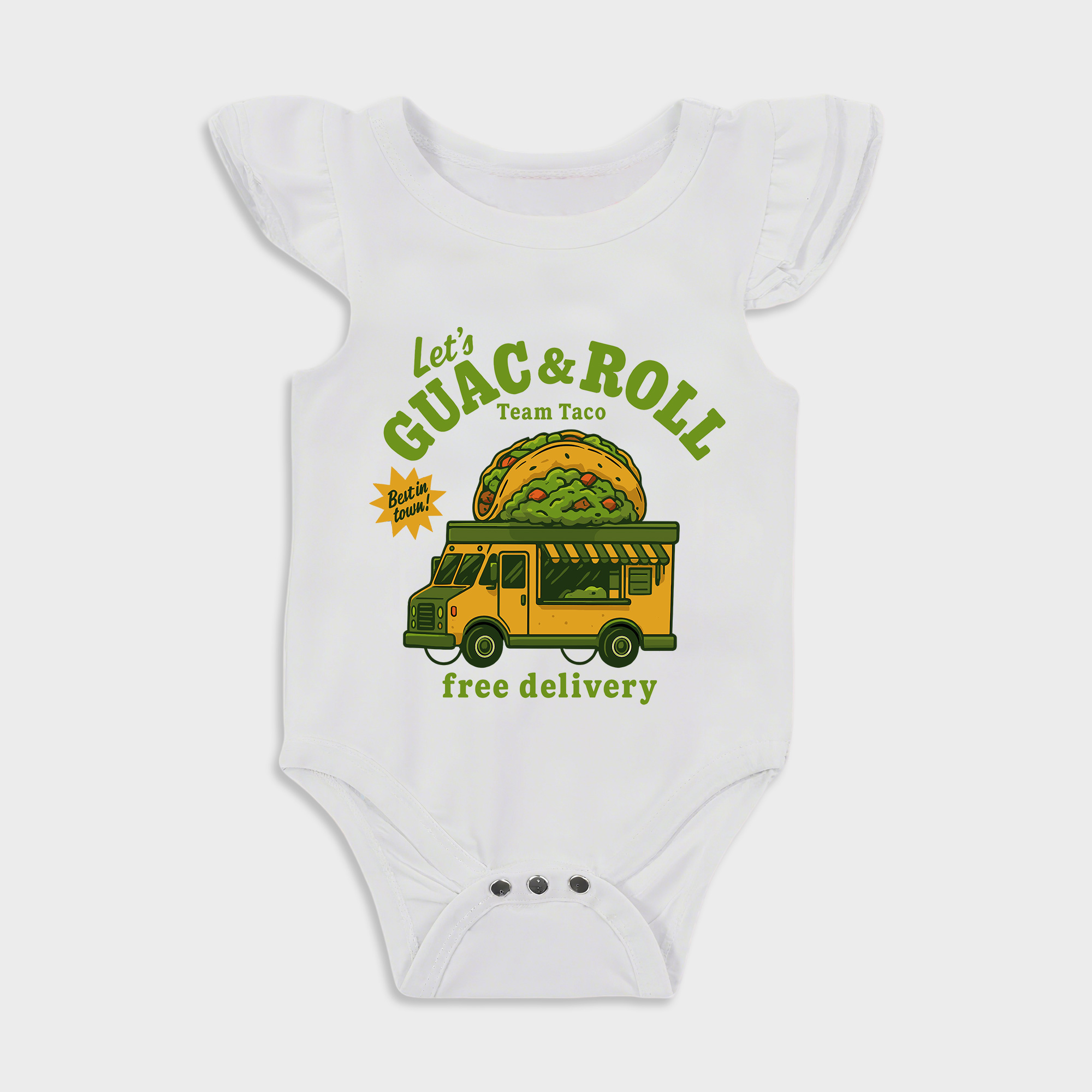 Baby romper - Guac & Roll Ruffled Triangle Romper White