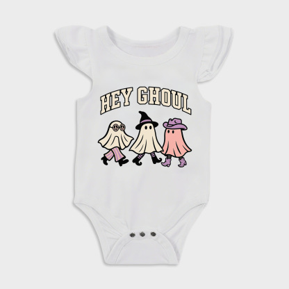 Baby romper with Halloween Hey Ghoul design in White