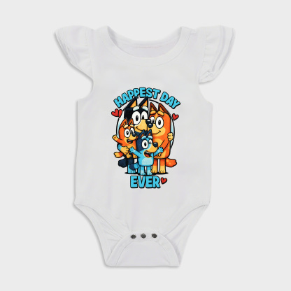 Happy Every Day Ruffled Triangle Onesies in White Baby onesies