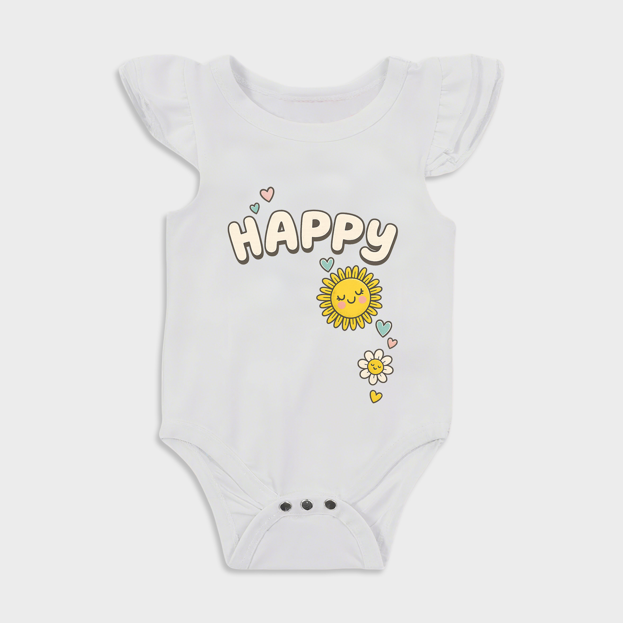 Happy Ruffled Triangle Onesies in White Baby onesies