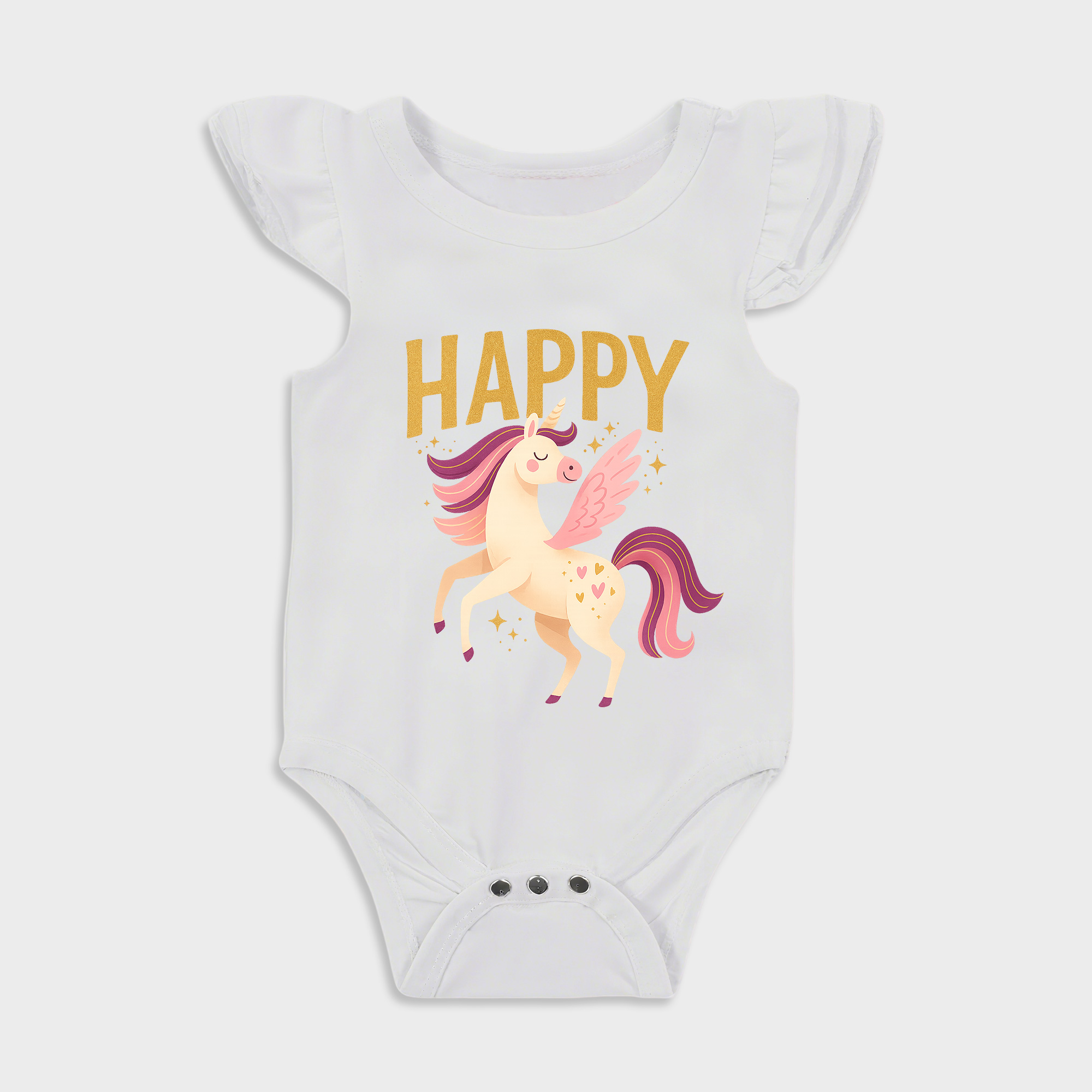 Happy Unicorn Ruffled Triangle Onesies in White Baby onesies