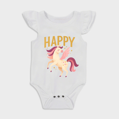 Happy Unicorn Ruffled Triangle Onesies in White Baby onesies