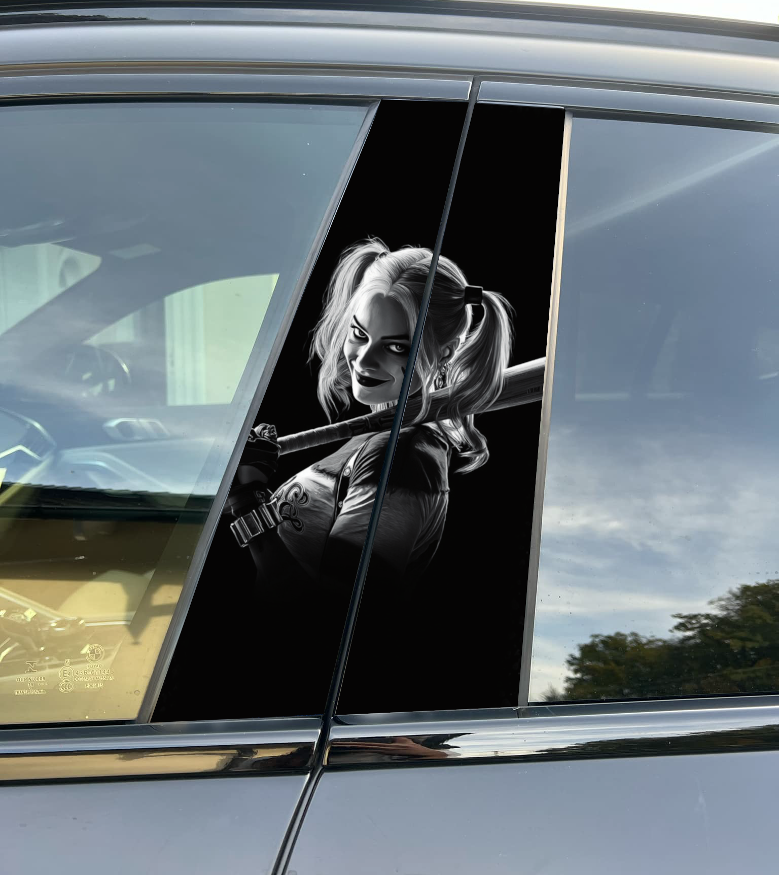 Harley Quinn Car Pillar Wrap - Premium Vinyl B-Pillar Decal, Custom Fit