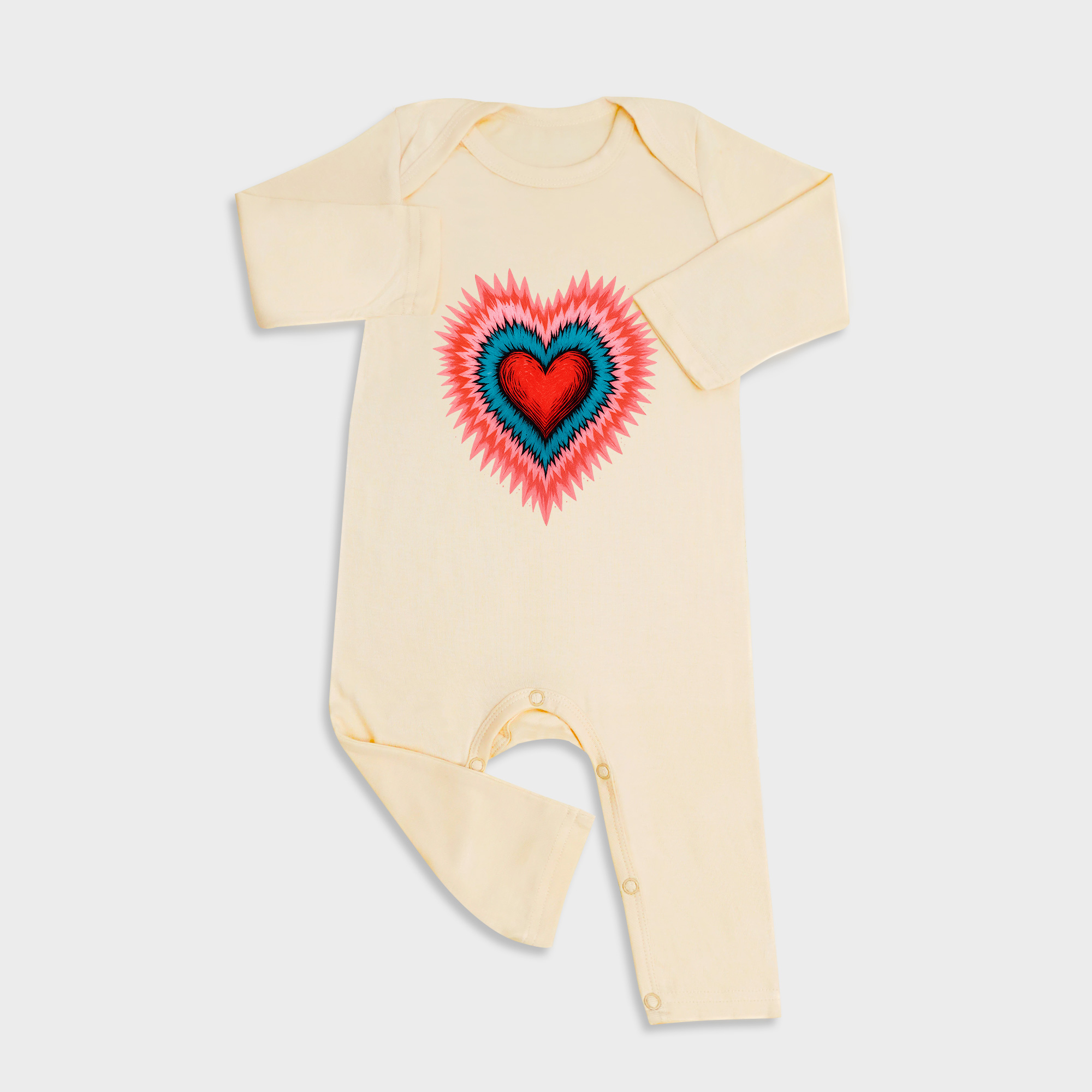 Hearts Long Sleeve &Long Leg Jumpsuit Light Yellow