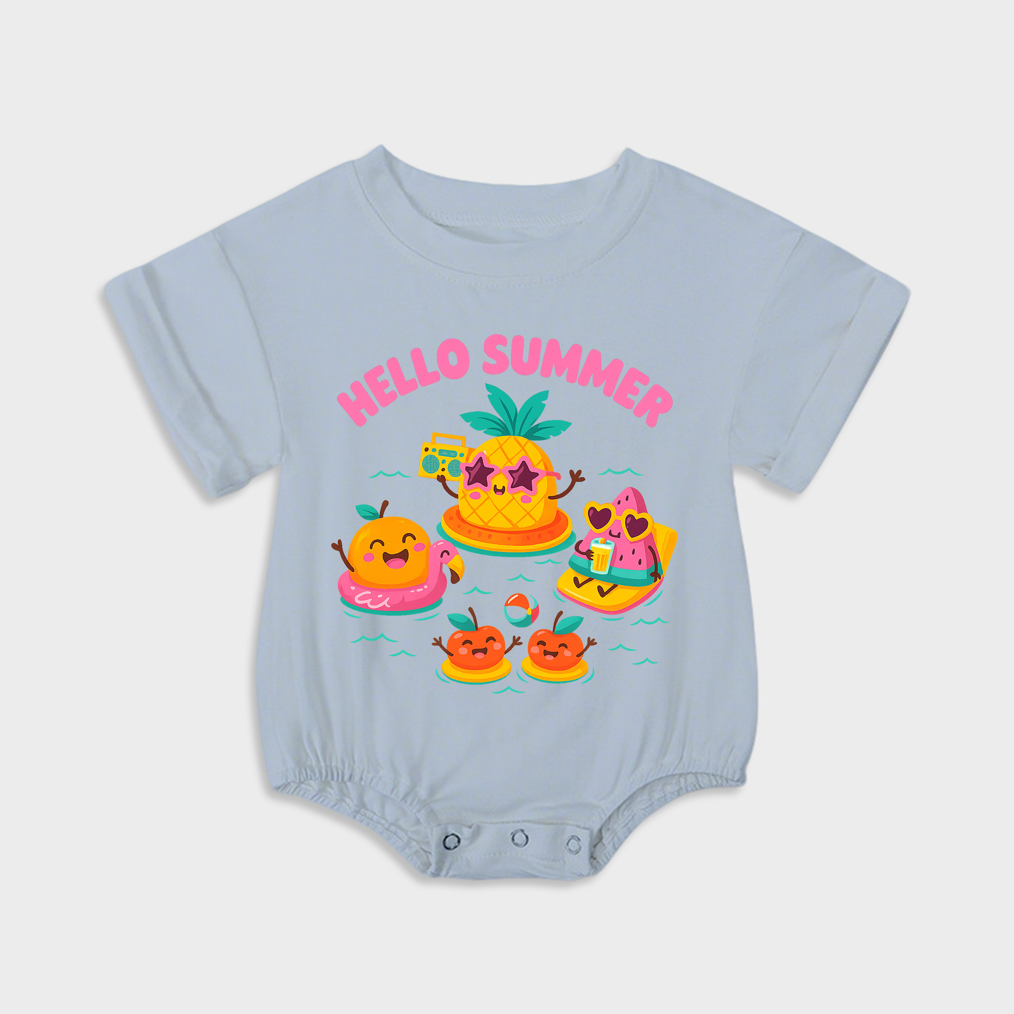 baby onesies - hello summer short-sleeved triangle onesies light steel blue