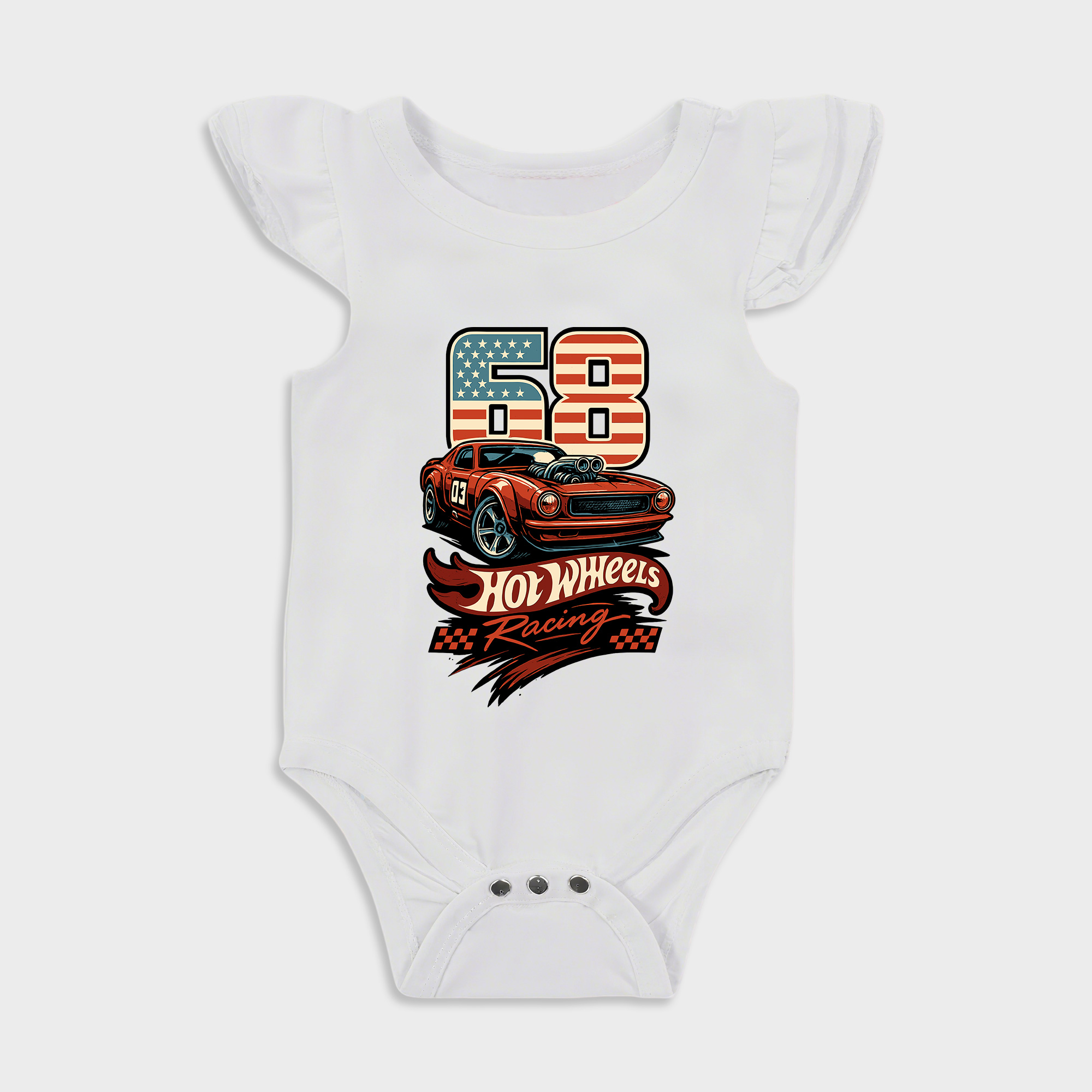 Baby romper - Hot Wheels Ruffled Triangle Romper White