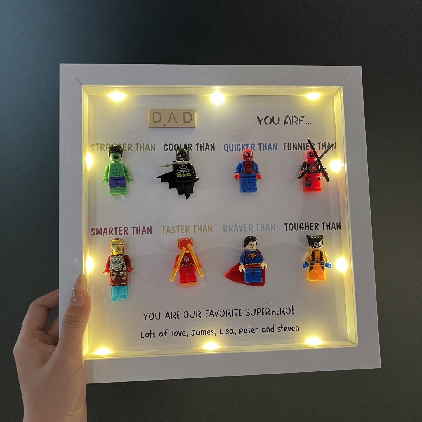 Dad You Are Our Favorite Superhero-Custom 8 Superhero Figures Led Light Box Frame