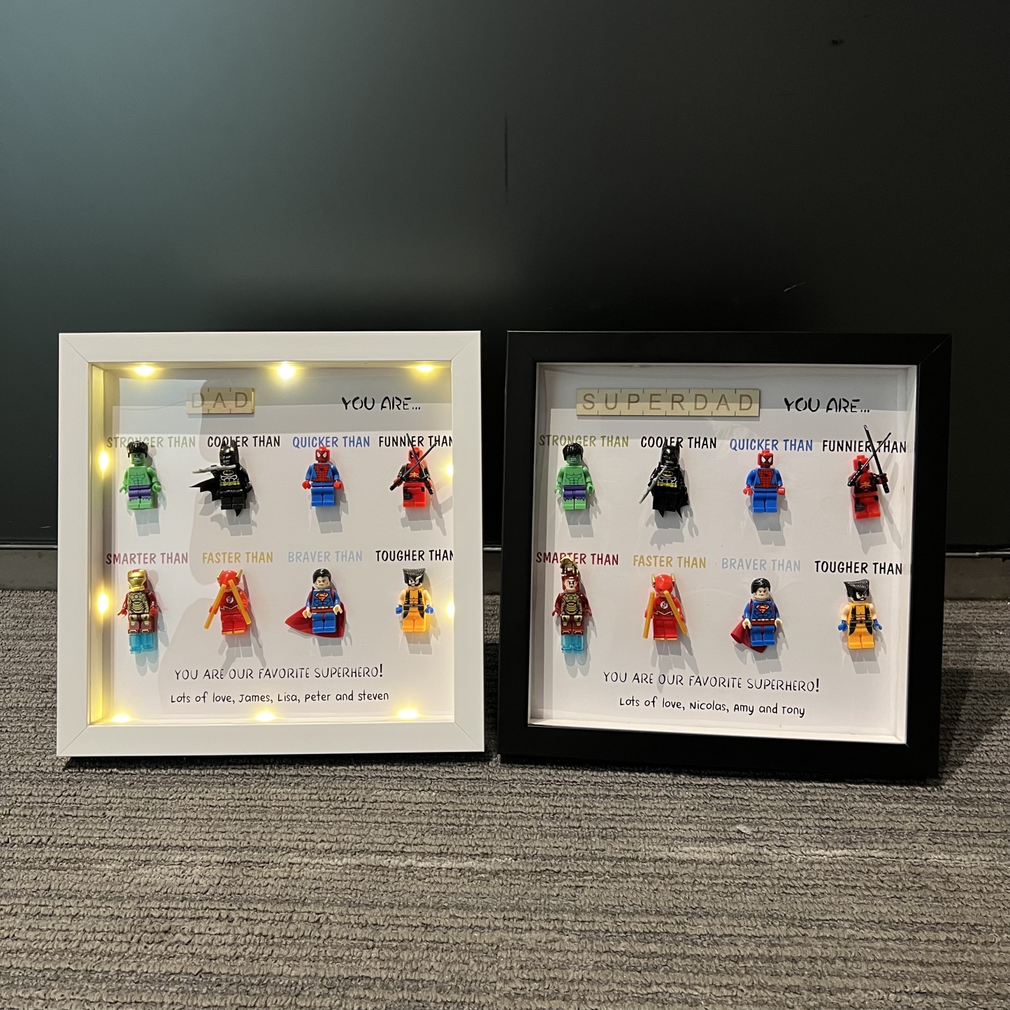Dad You Are Our Favorite Superhero-Custom 8 Superhero Figures Led Light Box Frame