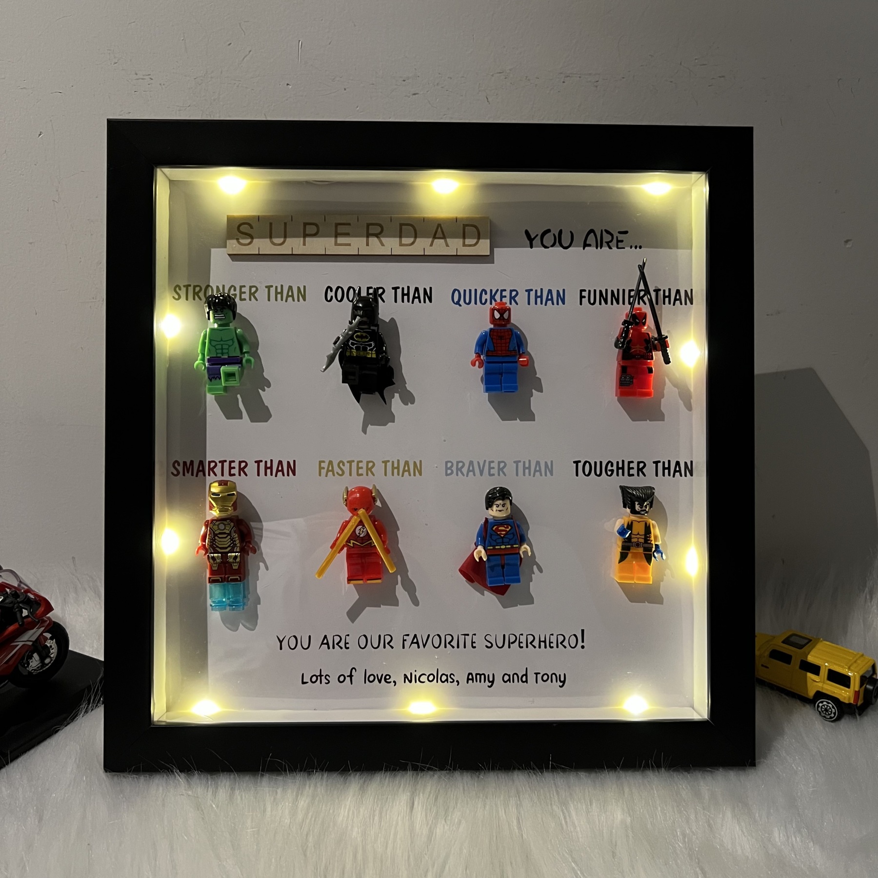 Dad You Are Our Favorite Superhero-Custom 8 Superhero Figures Led Light Box Frame