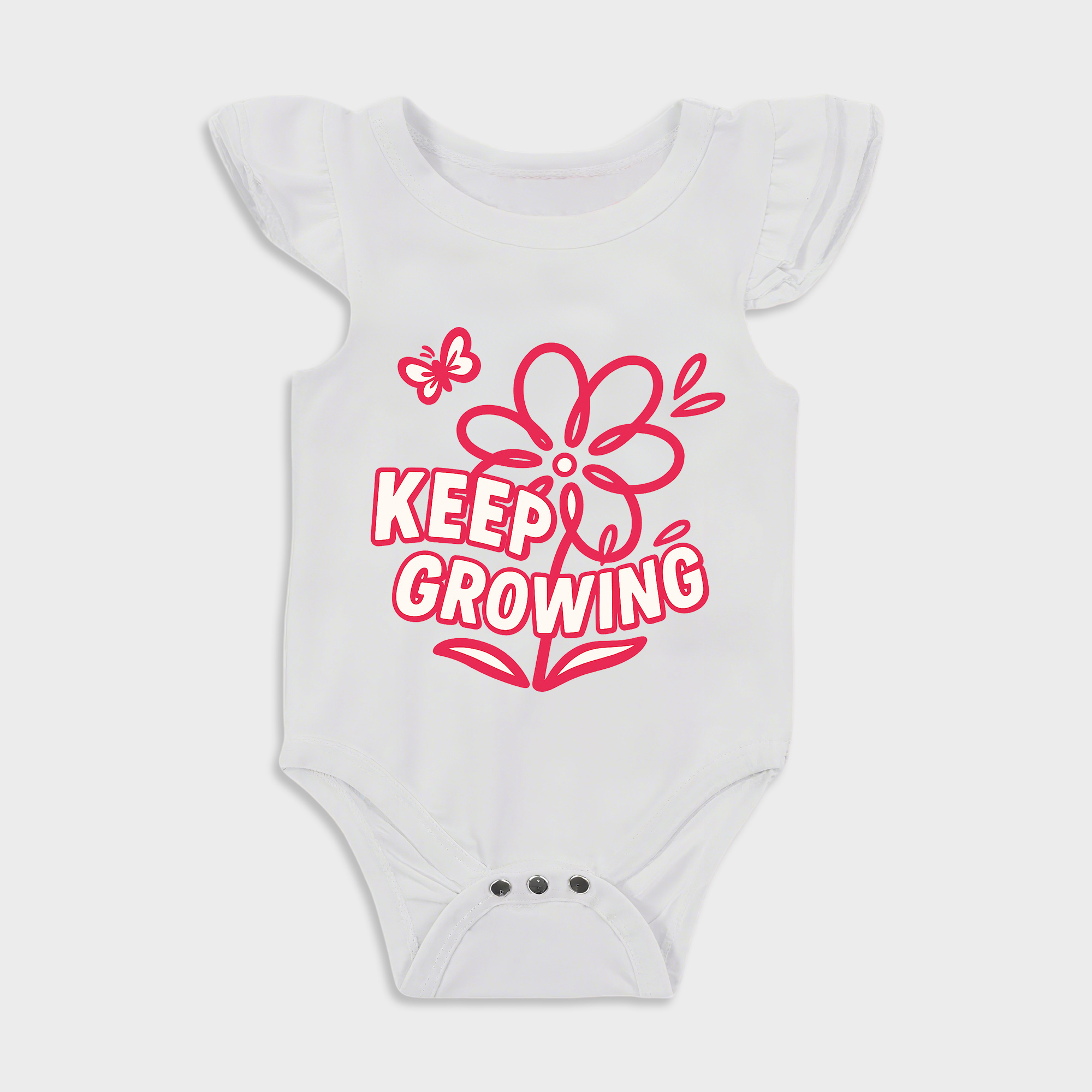 Baby romper with Keep Growing Floral Foil design in White
